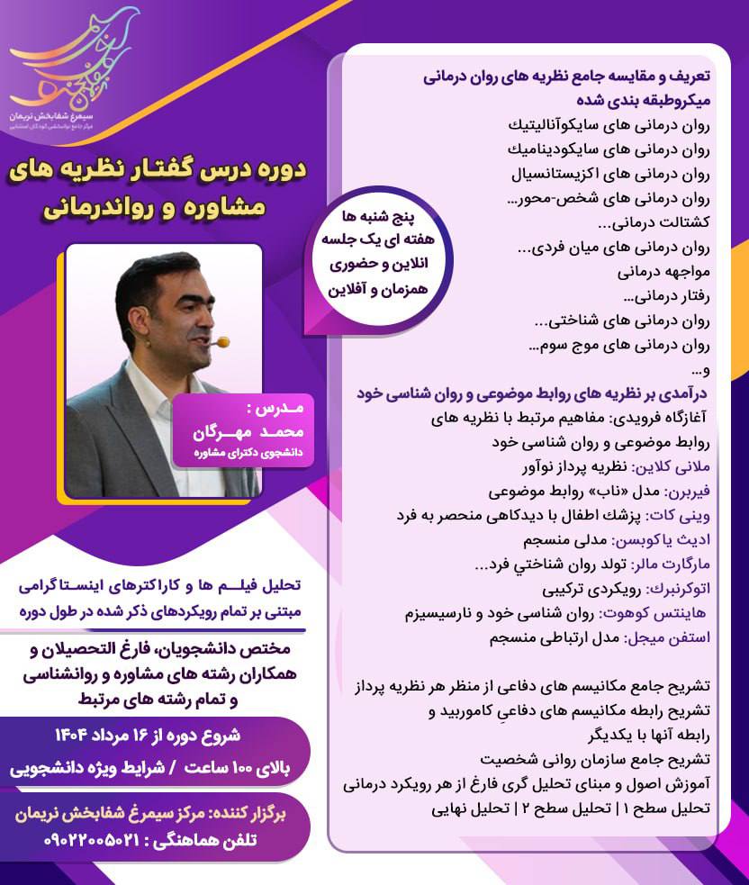  دوره درس گفتار نظریه های مشاوره و روان درمانی